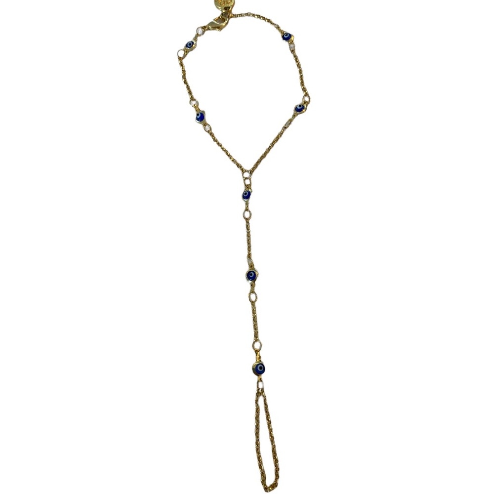 Evil Eye Gold Plated Bracelet with Finger Chain